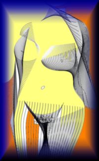 nude in blue and orange